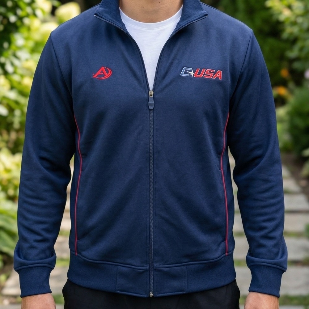 Aeropostale C-USA Track Jacket Mens Navy Blue Full Zip Fleece Lined Athletic XL